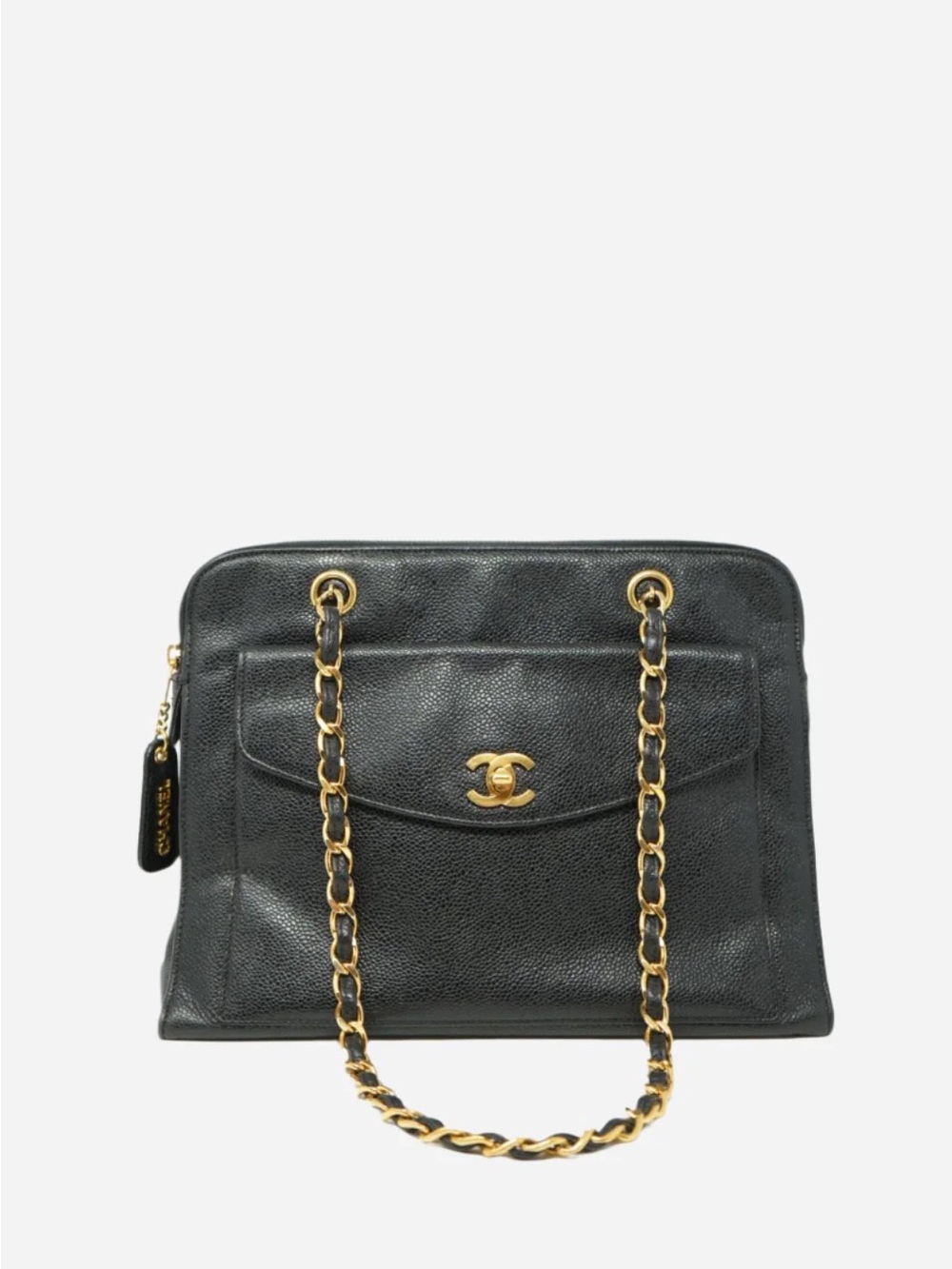 Pre-Owned Chanel Black Caviar Shoulder Bag zipper replaced